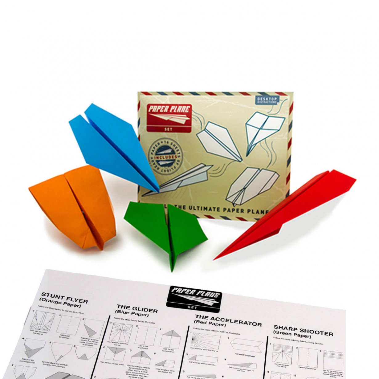 Il kit per realizzare gli aeroplani di carta