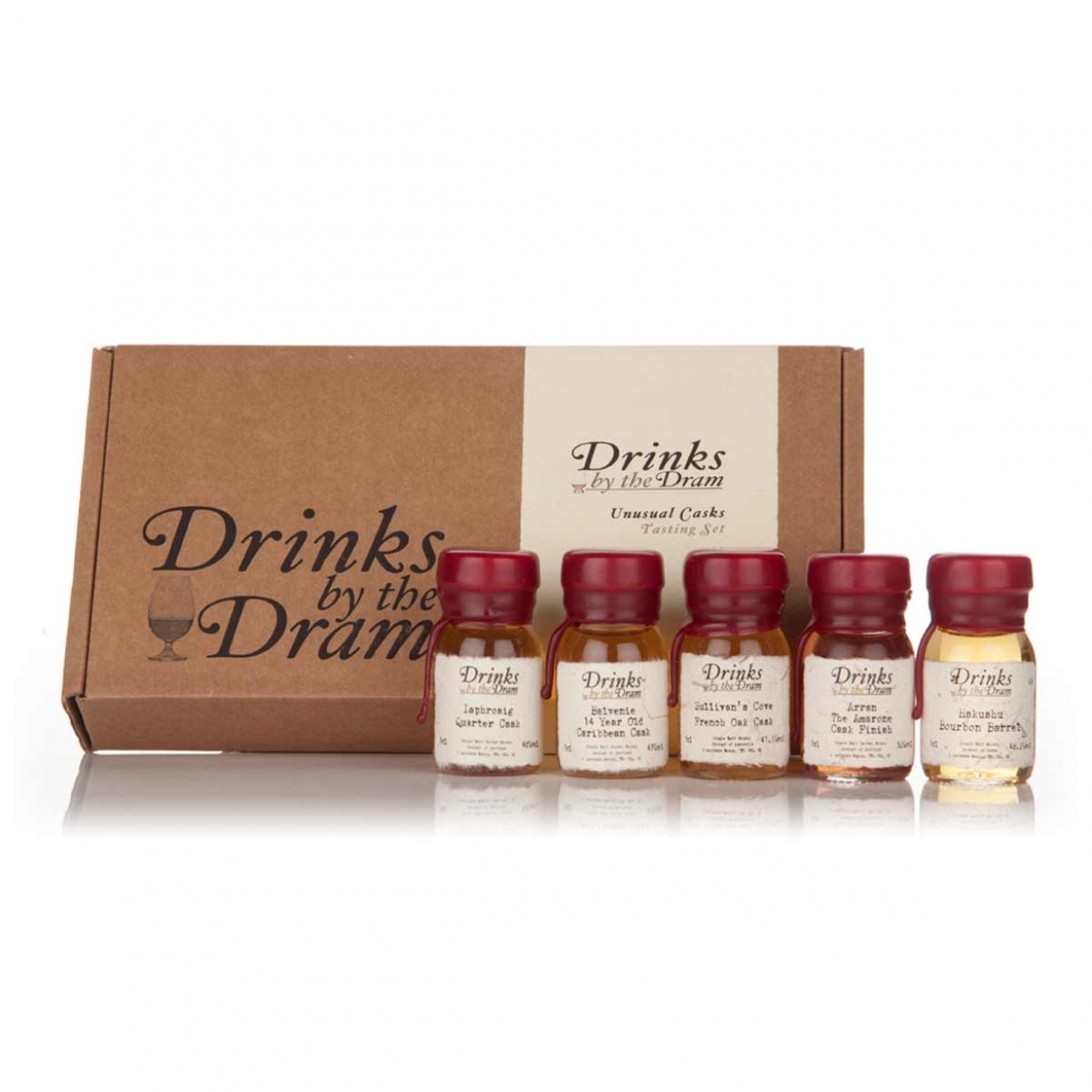 Una scatola con cinque campioni di whisky pregiati